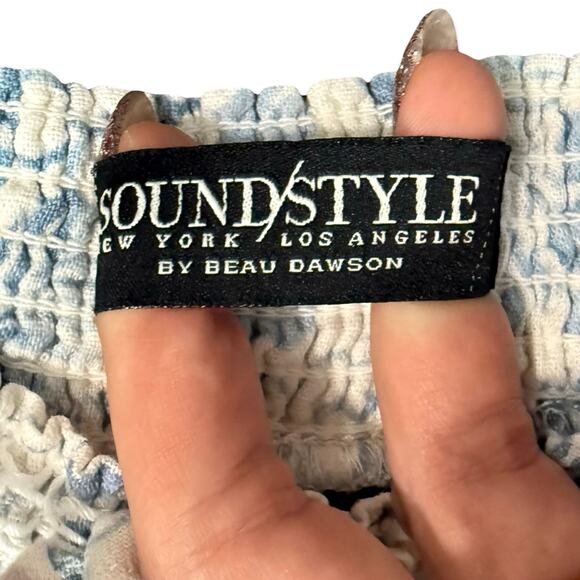 Beau Dawson Blue White Floral Linen Blend Wide Leg Tie Front Pants size L 10-12 - Picture 2 of 12